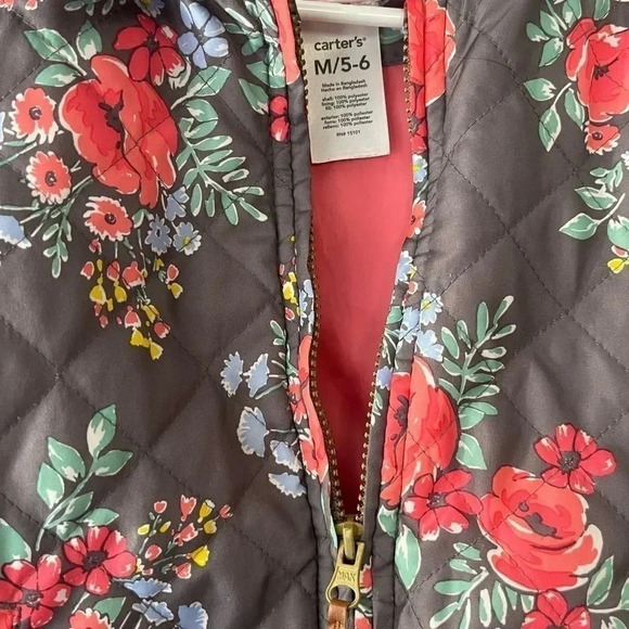 CARTER’S Kids Girl's M 5/6 Quilted Lightweight Lined Hooded Full Zip Jacket - Picture 4 of 7